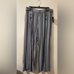 Robert‎ Louis Women’s Pants Slacks Size L Black White Striped Stretchy Waistband